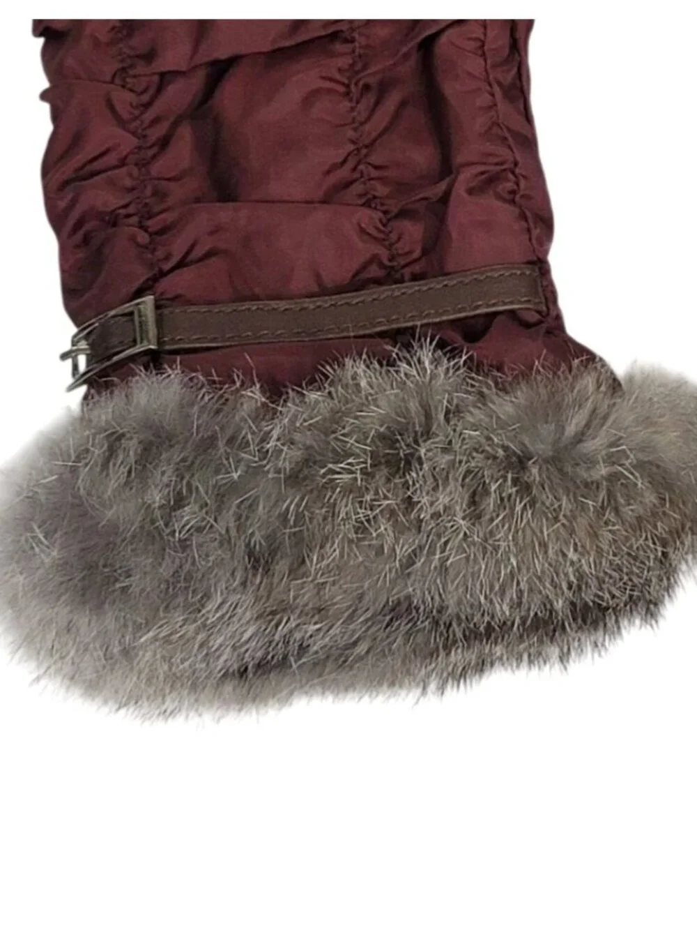 Womens Burgundy Gloves Faux Fur Trim Strap